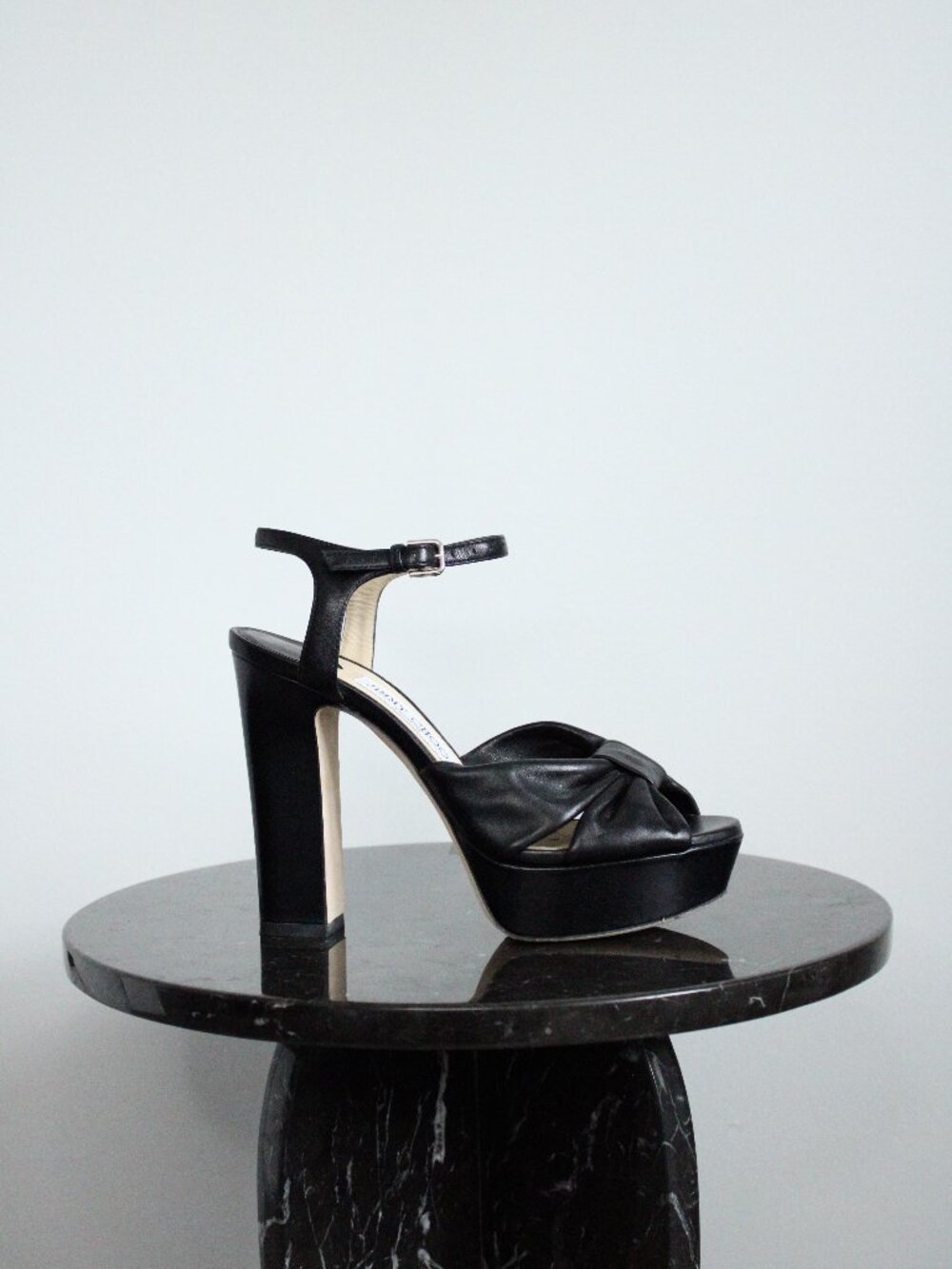 Jimmy Choo Heloise 120 Platform Sandals Womens 37.5 Black Leather Party Glam